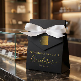 Elegant Black Gold Script Chocolatier Qr Code Geschenkschachtel