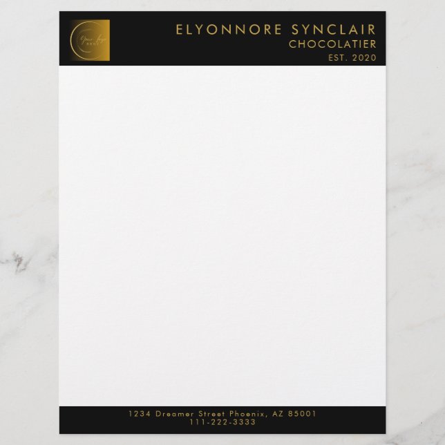 Elegant Black Gold Script Logo Chocolatier  Briefbogen (Vorderseite)