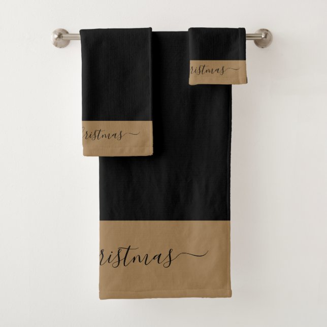 Elegant black gold script Merry Christmas  Badhandtuch Set (Insitu)