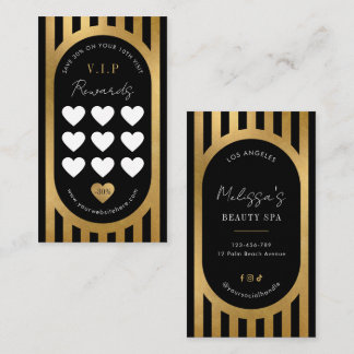 Elegant Black & Gold Stripes Hair Brows Lash Salon Treuekarte