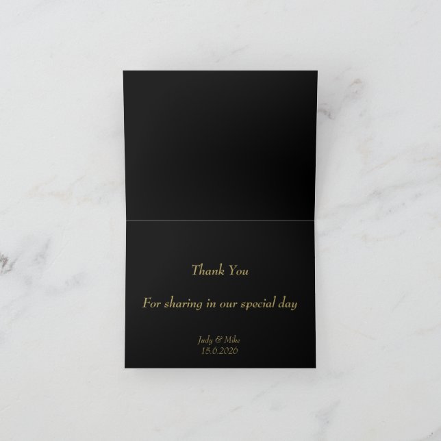 Elegant Black & Gold Than You card Dankeskarte (Innenseite)