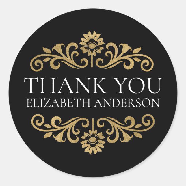 Elegant Black Gold Thank You Sticker (Vorderseite)