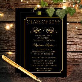 Elegant Black | Gold University Graduation Party Einladung