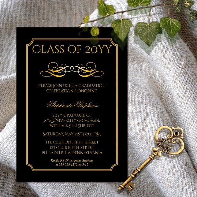 Elegant Black | Gold University Graduation Party I Magneteinladung (Elegant Black and Gold Tone College | University Graduation Announcement Party Magnetic Invitation)