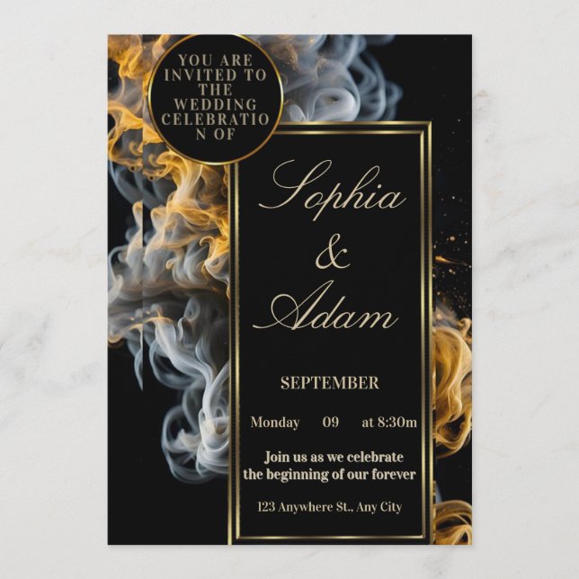 Elegant Black & Gold Wedding Invitation (Devant)