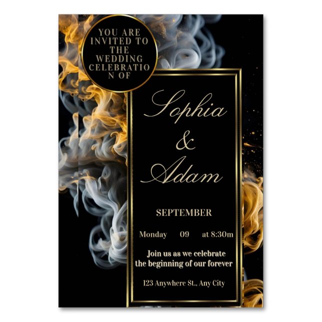Elegant Black & Gold Wedding Invitation Tischnummer (Vorderseite)