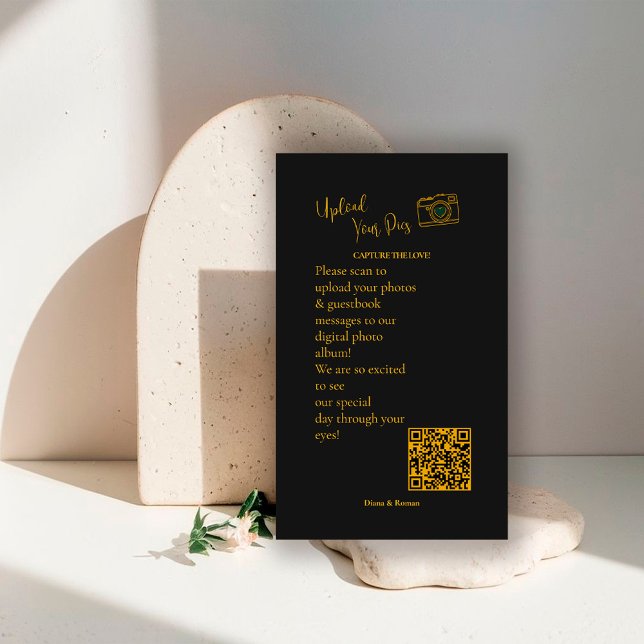 Elegant Black Gold Wedding Photo Sharing QR Code   Begleitkarte (Von Creator hochgeladen)