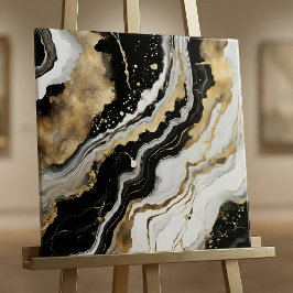 Elegant Black Gold & White Agate Marble Fluid Art Fliese