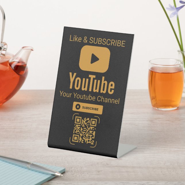 Elegant Black Gold YouTube QR Code Business Sign Sockelschild (In SItu)