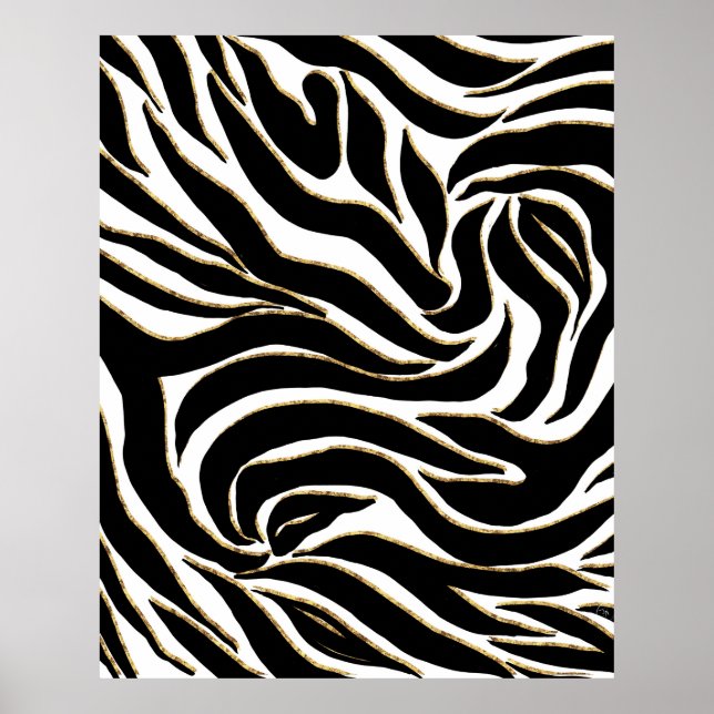 Elégant Black Gold Zebra Poster de animal blanc (Devant)