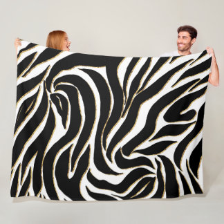 Elegant Black Gold Zebra White Animal Print Fleecedecke
