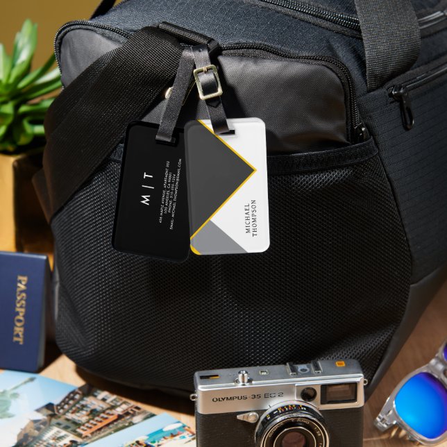 Elegant Black & Golden Border geometric Background Gepäckanhänger (Vorderseite & Rückseite)