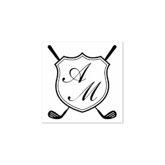 Elegant Black Golf Monogram Crest Gummistempel