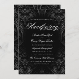 Elegant Black Gothic Damask Moody Handfasting Einladung