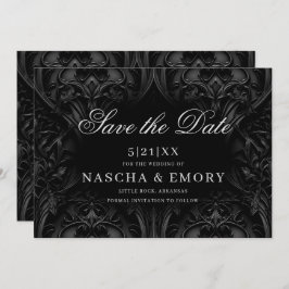 Elegant Black Gothic Damask Moody Wedding Save The Date