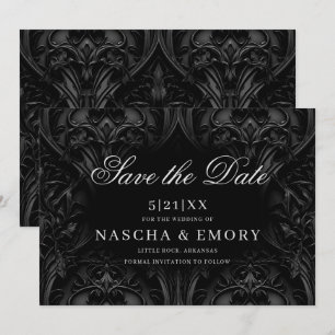 Elegant Black Gothic Damask Moody Wedding Save The Date