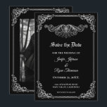 Elegant black Gothic wedding save the date Ankündigung<br><div class="desc">This design can be personalized with your information. It may be further customized by choosing the click to "personalize" further option. You may change the text color and style. Please see more of this suite in my store. Contact me at mradamov@gmail.com or with message on zazzle if you wish to...</div>