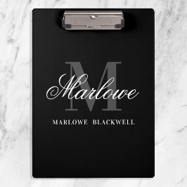 Elegant Black Gray Monogram Calligraphy Klemmbrett