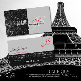 Elegant Black Gray Tiny Glittered Stars Initials Visitenkarte