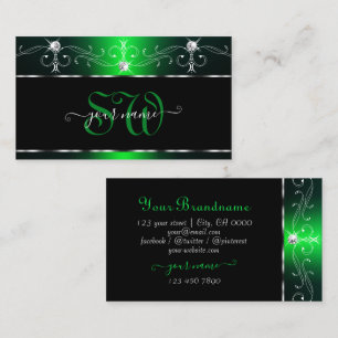 Elegant Black Green Verziert Sparkle Jewels Monogr Visitenkarte