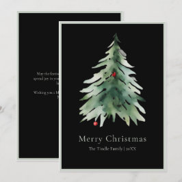 Elegant Black Green Watercolor Christmas Tree Feiertagskarte