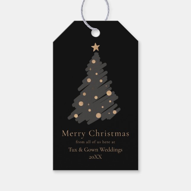 Elegant Black Grey Gold Script Christmas Tree Geschenkanhänger (Vorderseite)