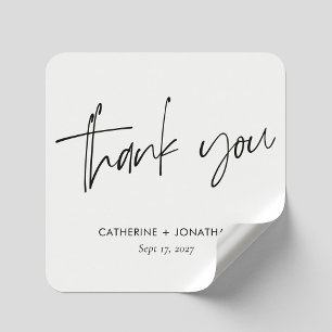 Elegant Black Hand Lettered Dankeschön für Hochzei Quadratischer Aufkleber