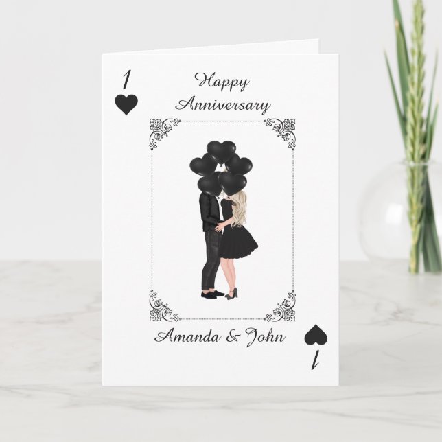 Elégant Black Happy Anniversaire Carte personnalis (Devant)