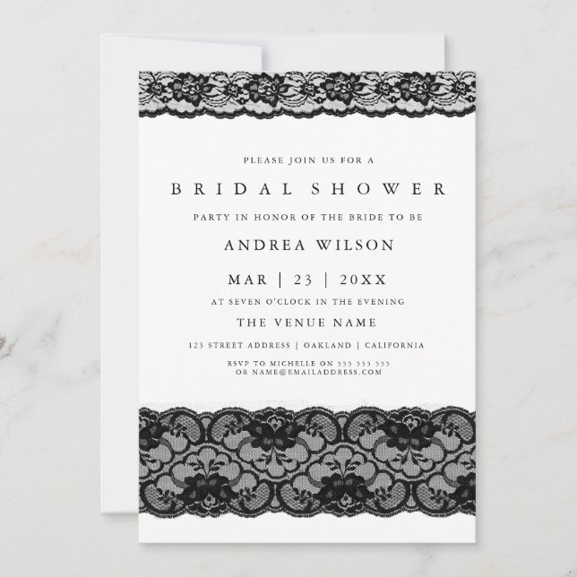 Elégant Black Lace Bridal Shower Invitation (Devant)