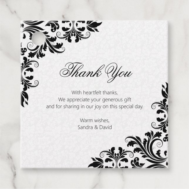 Elegant Black Lace White Damasks Geschenkanhänger (Vorderseite)
