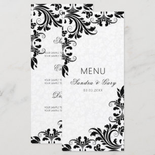 Elegant Black Lace White Damasks Menükarte