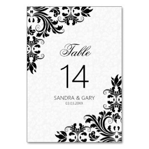 Elegant Black Lace White Damasks Tischnummer