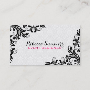 Elegant Black Lace White Damasks Visitenkarte