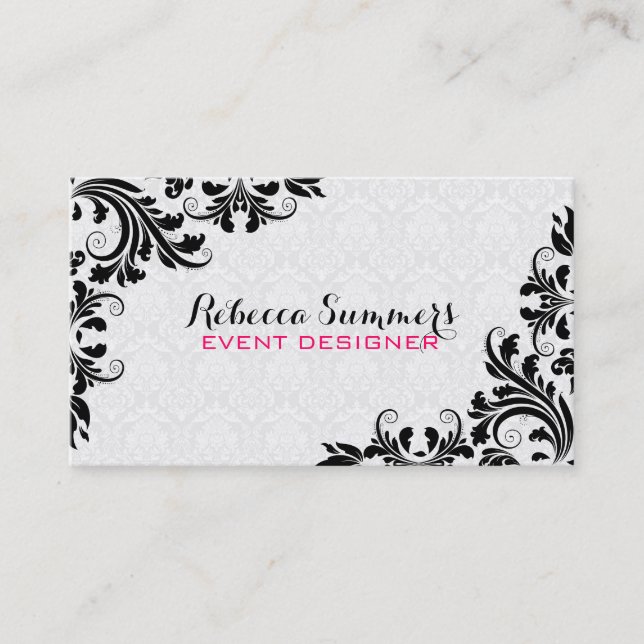 Elegant Black Lace White Damasks Visitenkarte (Vorderseite)