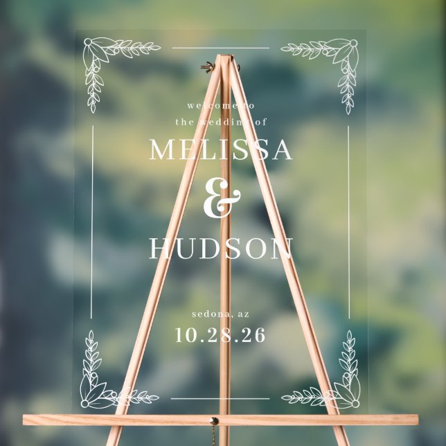 Elegant Black Leaf Wedding Sign Acrylschild (Neutral)