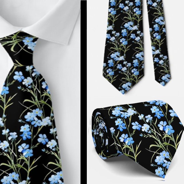 Elegant Black Light Blue Wildblumen Neck Tie Krawatte (Von Creator hochgeladen)