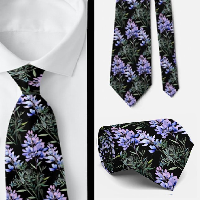Elegant Black Light Blue Wildblumen Neck Tie Krawatte (Von Creator hochgeladen)