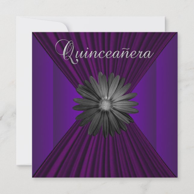 Elegant Black Lila Daisy Quinceanera Einladungen (Vorderseite)