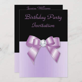 Elegant Black & Lilac Diamond Bow Geburtstag Einladung