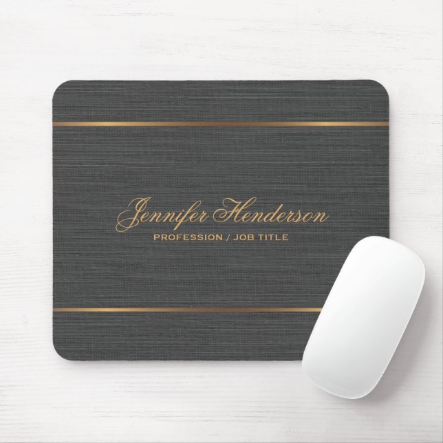 Elegant Black Linen Fabric Gold Frame Professional Mousepad (Mit Mouse)