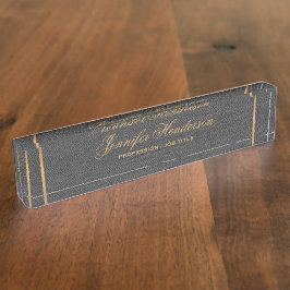 Elegant Black Linen Fabric Gold Frame Professional Namensplakette