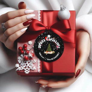 Elegant Black Merry Christmas Graffiti Runde Geschenkanhänger