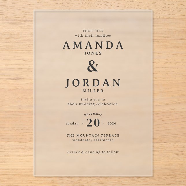 Elegant Black Minimalist Wedding Invitation Acryleinladungen (Vorderseite)