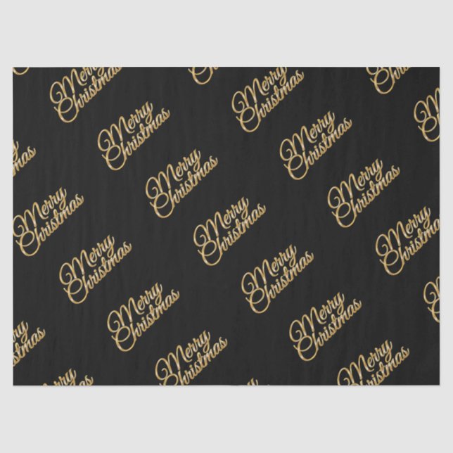 Elegant Black mit Gold Frohe Weihnachtsschrift Seidenpapier (Vorderseite)