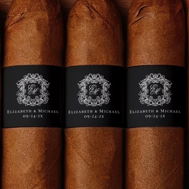 Elegant Black Monogram Wedding Crest Cigar Band  (Von Creator hochgeladen)