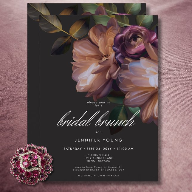 Elegant Black Moody Floral Bridal Brunch Einladung (Elegant Black Moody Floral Bridal Brunch Invitation)