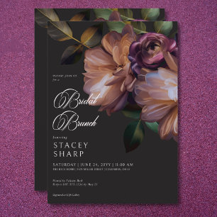 Elegant Black Moody Floral Bridal Brunch Einladung