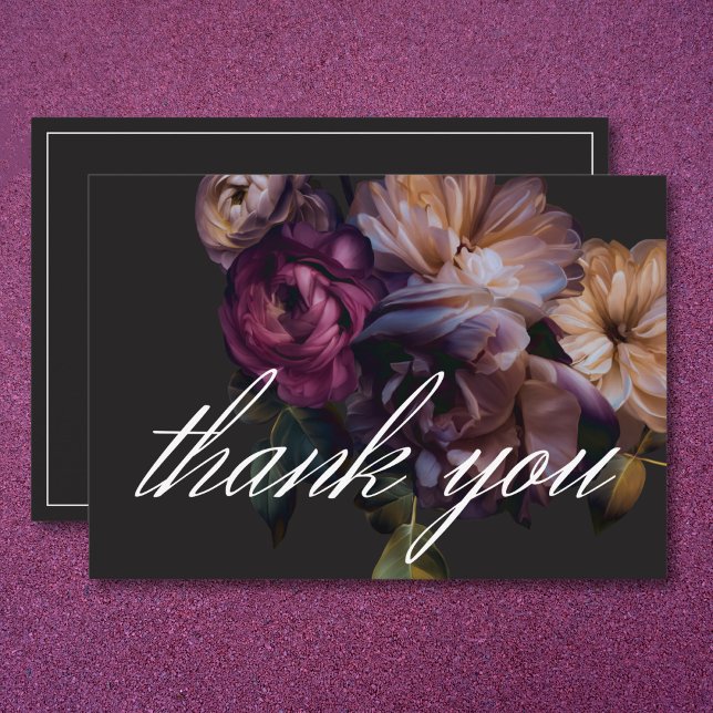 Elegant Black Moody Floral Wedding Dankeskarte (Elegant Black Moody Floral Wedding Thank You Card)