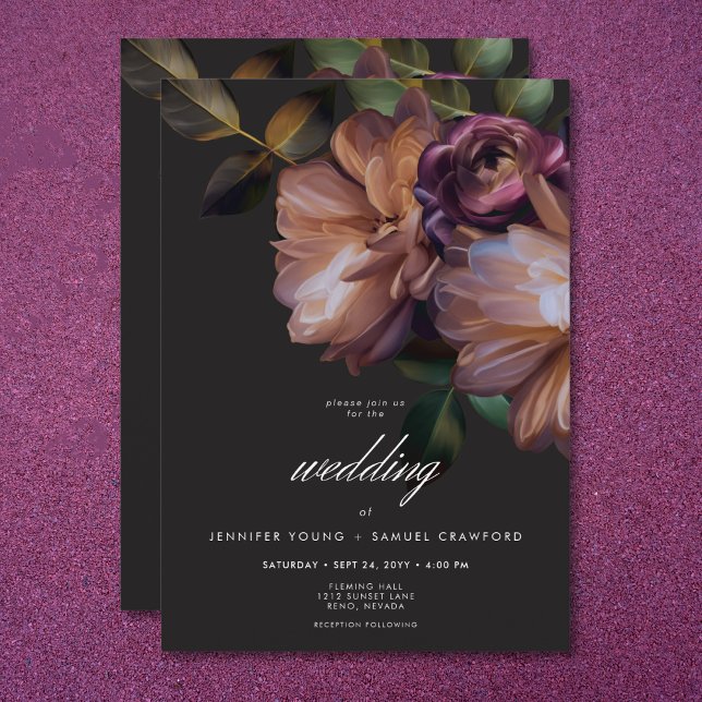 Elegant Black Moody Floral Wedding Einladung (Elegant Black Moody Floral Wedding Invitation)