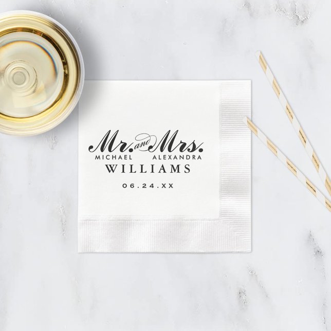Elegant Black Mr. und Mrs. Custom Wedding Monogram Serviette (Von Creator hochgeladen)
